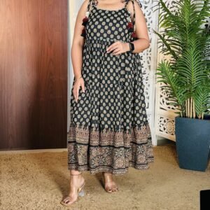 Sangria Ethnic Motifs Printed Fit and Flare Midi Dress For Women