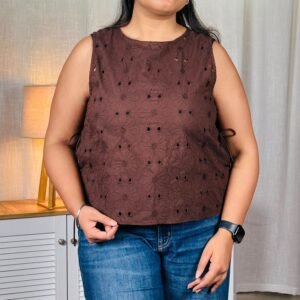 Glitchez Floral Schiffli Tie-Ups Pure Cotton Top For Women