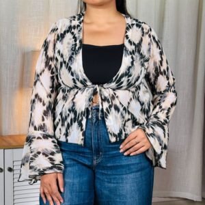 DressBerry Tie and Dye Bell Sleeve Peplum Top For Women