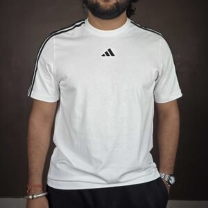 ADIDAS Striped Round Neck Pure Cotton T-shirt for Men