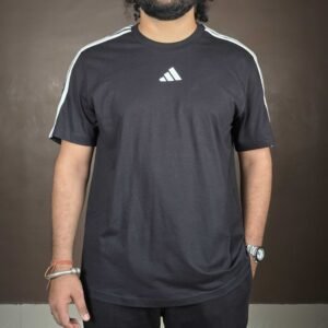 ADIDAS Striped Cotton Round Pure Cotton T-shirt for Men