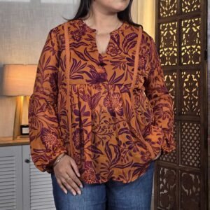 QUIERO Floral Printed V-Neck Empire Top for Women