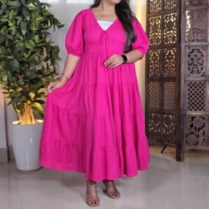 Anayna Checked Cotton Fit & Flare Maxi Dresses for Women