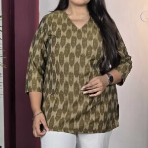 Taavi Geometric V-Neck Ikat Crafted Kurti for Women