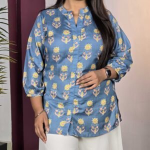 Kalini Floral Print Mandarin Collar Kurti for Women