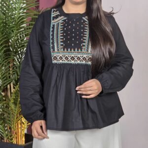 Sangria Yoke Embroidered A-Line Short Kurti for Women