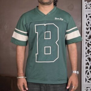 Max Printed V Neck Cotton Blend Green T-Shirt for Men