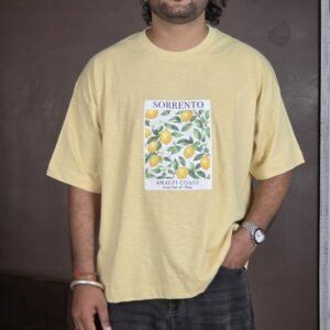 Max Printed Round Neck Cotton Blend Yellow T-Shirt for Men