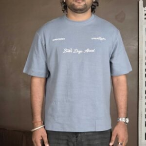 Max Self Design Round Neck Pure Cotton Blue T-Shirt for Men