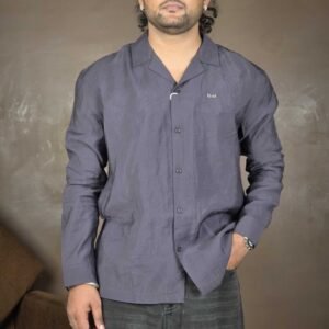 The Bear House Solid Club Collar Casual Shirt for Men