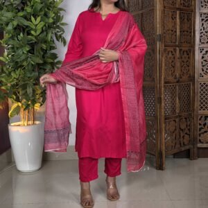 GoSriKi Poly Straight Solid Kurta with Pant & Dupatta for Women
