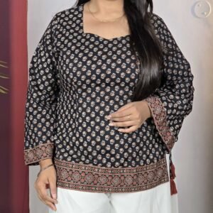 Kalamir Printed Bell Sleeve Ethnic Cotton Kurti for Women