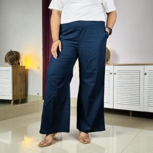 SAADAA Relaxed Fit Mid Rise Airy Linen Wide Leg Trouser For Women