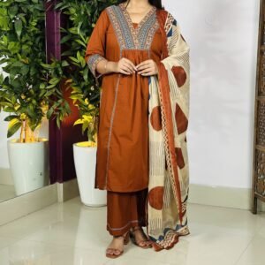 MEERA FAB Floral Printed Pure Cotton Kurta with Palazzo & Dupatta for Women