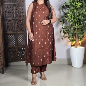 GoSriKi Viscose Printed A-Line Kurta with Pant Set for Women
