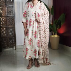 Arayna Pure Cotton Floral Printed Kurta Pant Dupatta Set for Women