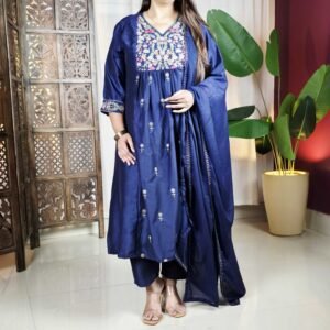 Klosia Embroidery Anarkali Kurta and Pant Set with Dupatta for Women