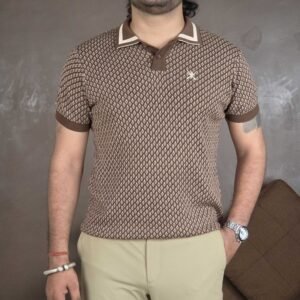 House of Pataudi Self Design Knitted Polo Collar T-shirt for Men