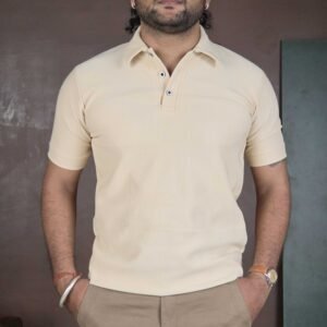 Try This Polo Neck Cotton Blend Beige T-Shirt for Men
