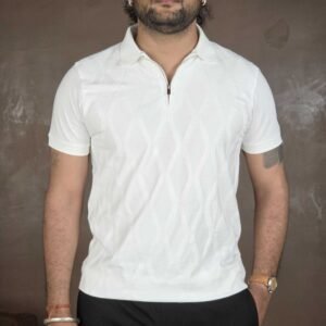 MAX Polo Neck Cotton Blend White T-Shirt for Men