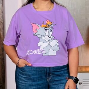 DreamBe Round Neck Cotton Blend Purple T-Shirt for Women