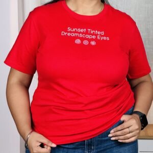 Max Printed Pure Cotton Red T-Shirt for Women