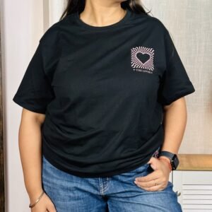 Max Printed Round Neck Pure Cotton Black T-Shirt for Women