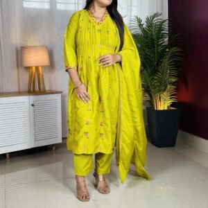 KLOSIA Embroidery Anarkali Kurta and Pant With Dupatta Set for Women