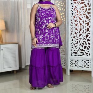 DRIP CHOWK Floral Embroidered Kurta with Sharara & With Dupatta for Women