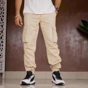 MAX URB_N Solid Beige Cargo Pant for Men