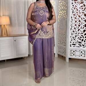 HERE&NOW Embroidered Kurta with Palazzos & With Dupatta for Women