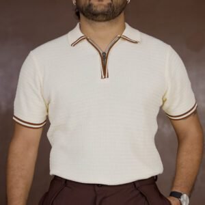 HIGHLANDER Polo Collar Cream T-shirt for Men