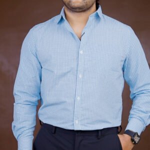 INVICTUS Sea Green & Blue Checked Sustainable Formal Shirt for Men