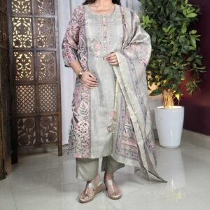 all about you Embroidered Kurta with Trousers & With Dupatta for Women