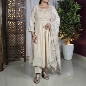Sangria Embroidered Round Neck Kurta Set for Women