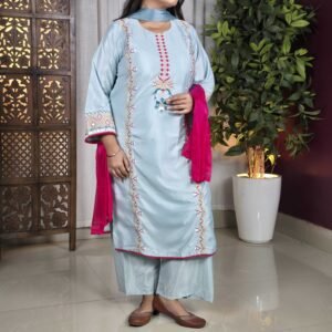 KINDA DESI Embroidered Thread Work Chanderi Silk Kurta Set for Women