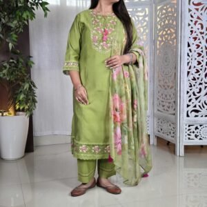 INDO ERA Floral Embroidered A-Line Kurta Set For Woman