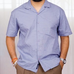 HIGHLANDER Textured Solid Cuban Collar Relaxed Shirt for Men