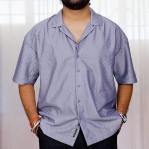 CAHOOT Cuban Collar Honeycomb Textured Casual Shirt for Men