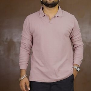 Nobero Textured Polo Collar Full Sleeves T-shirt for Men