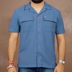 THE BEAR HOUSE Textured Cuban Collar Casual Shirt for Men
