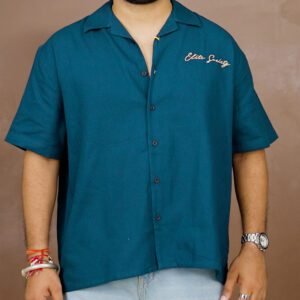 Eszett Boxy Fit Cuban Collar Cotton Shirt for Men