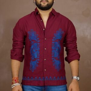 Powerlook Embroidered Linen Cotton Shirt for Men