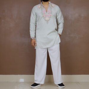 House of Pataudi Floral Embroidered Kurta with Trousers for Men
