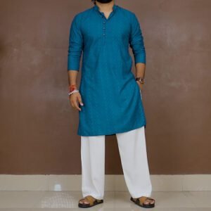 Jompers Embroidered Chikankari Cotton Kurta With Pants for Men