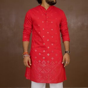 House of Pataudi Geometric Embellished Straight Kurta for Men