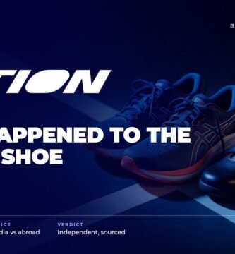 Action Shoes brand audit by FashionAudit: Action Shoes logo over a pair of sporty running shoes and school shoes on a gym floor