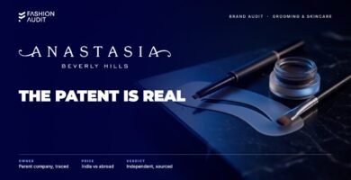 Anastasia Beverly Hills brand audit by FashionAudit: Anastasia Beverly Hills logo over a brow pencil, pomade and angled brush