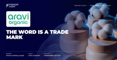 Aravi Organic brand audit by FashionAudit: Aravi Organic logo over natural baby-safe skincare jars with cotton flowers on soft linen