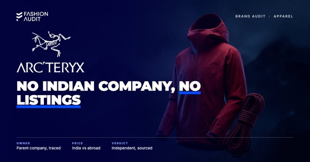 Arc'teryx brand audit by FashionAudit: Arc'teryx logo over a technical mountain jacket with a climbing rope